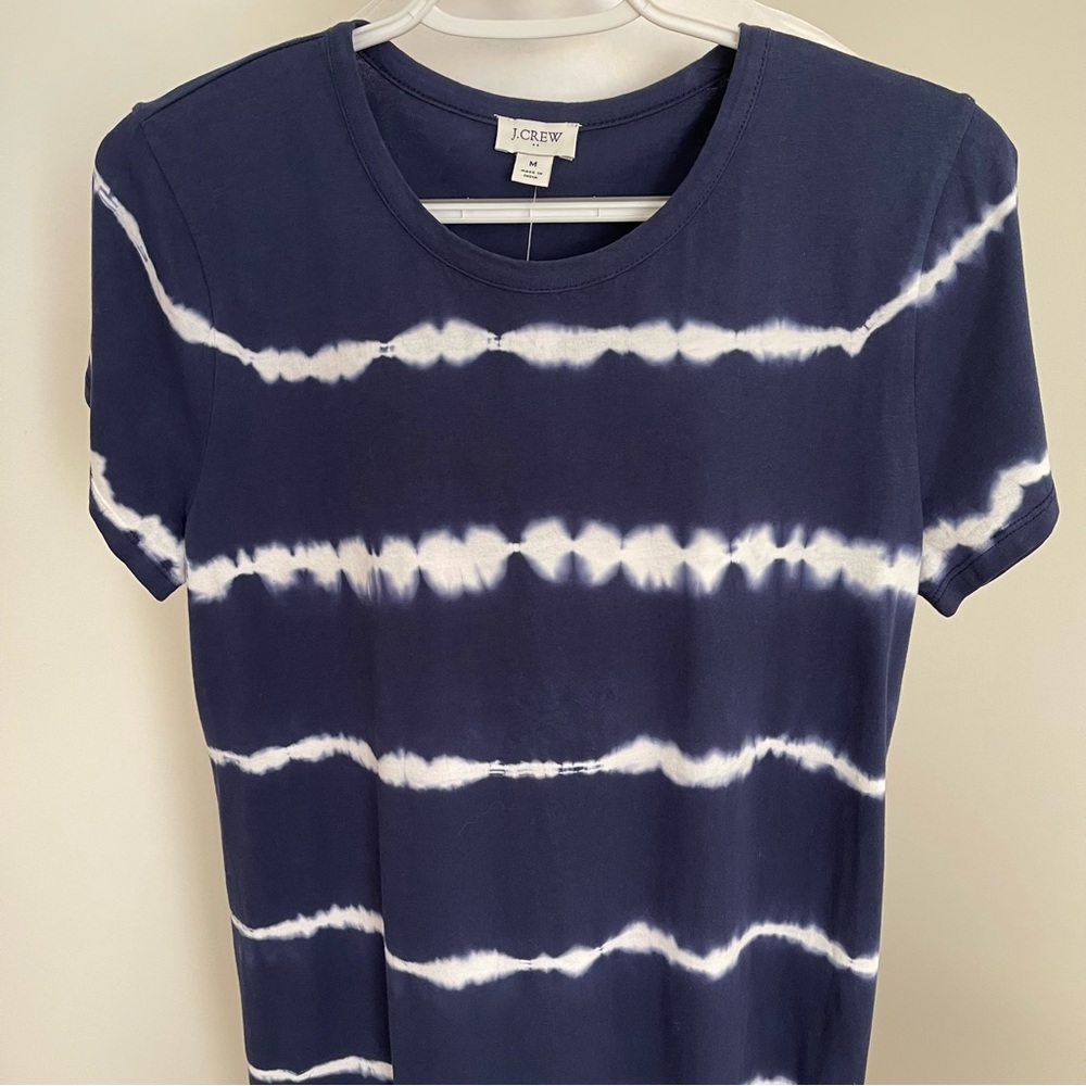 j Crew Navy & White Tie Dyed Short Sleeve Tee Shirt Cotton Dress Size Medium NEW - Picture 5 of 11